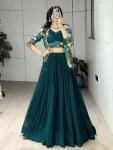 MODERN GEORGETTE PLAIN LEHENGA WITH FOIL PRINTED CHOLI AND KOTI TEAL