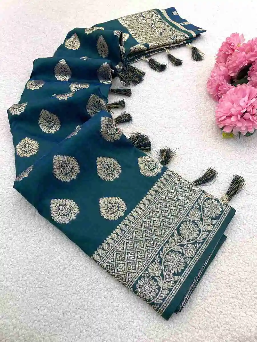 6NEW ARRIVAL BANARASI SILK GOLDEN ZARI BUTTI WEAVING WORK SAREE WITH UNSTITCHED BLOUSE FESTIVE WEAR WHOLESALE PRICE ETHNIC GARMENT (7)