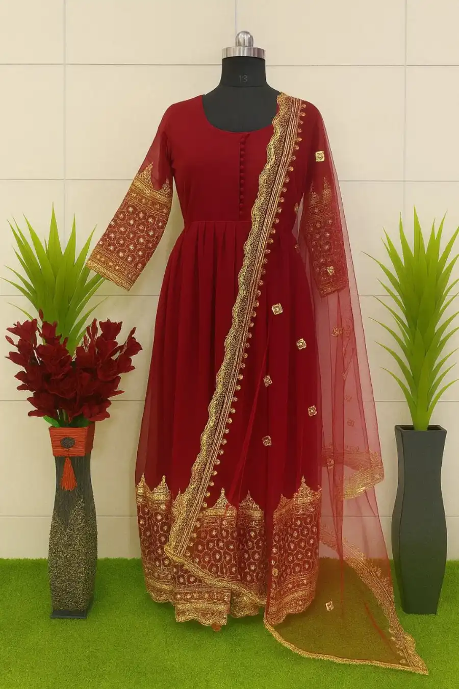 6NEW ARRIVAL GEORGETTE MULTI SEQUENCE WORK GOWN WITH DUPATTA FESTIVE WEAR WHOLESALE PRICE ETHNIC GARMENT (22)