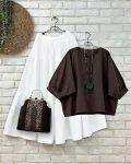 NEW ARRIVAL RAYON PLAIN TOP WITH LAYER SKIRT WHITE AND BROWN
