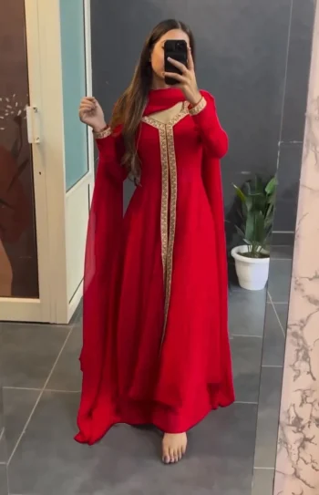 RICH LOOK GEORGETTE SEQUENCE WORK TOP BOTTOM WITH DUPATTA RED