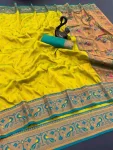 RICH LOOK PAITHANI SILK ZARI WEAVING WORK SAREE WITH UNSTITCHED BLOUSE LEMON
