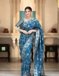 ATTRACTIVE LICHI SILK JACQUARD WORK SAREE WITH UNSTITCHED BLOUSE TEAL