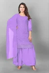 MODERN GEORGETTE EMBROIDERY WORK TOPM PALAZZO WITH DUPATTA LAVENDER