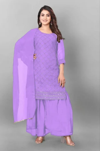 MODERN GEORGETTE EMBROIDERY WORK TOPM PALAZZO WITH DUPATTA LAVENDER