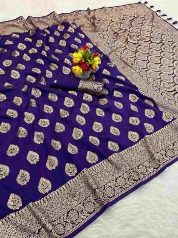 NEW ARRIVAL BANARASI SILK GOLDEN ZARI BUTTI WEAVING WORK SAREE WITH UNSTITCHED BLOUSE PURPLE