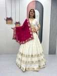 RICH LOOK CHINON EMBROIDERY SEQUENCE WORK LEHENGA CHOLI WITH DUPATTA RANI AND OFF WHITE