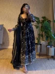 RICH LOOK FENDY SILK EMBROIDERY THREAD & SEQUENCE WORK GOWN BOTTOM WITH DUPATTA BLACK