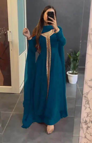 RICH LOOK GEORGETTE SEQUENCE WORK TOP BOTTOM WITH DUPATTA TEAL