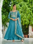 DESIGNER VICHITRA SILK SEQUENCE, MULTI THREAD & ZARI EMBROIDERED WORK GOWN WITH DUPATTA RAMA