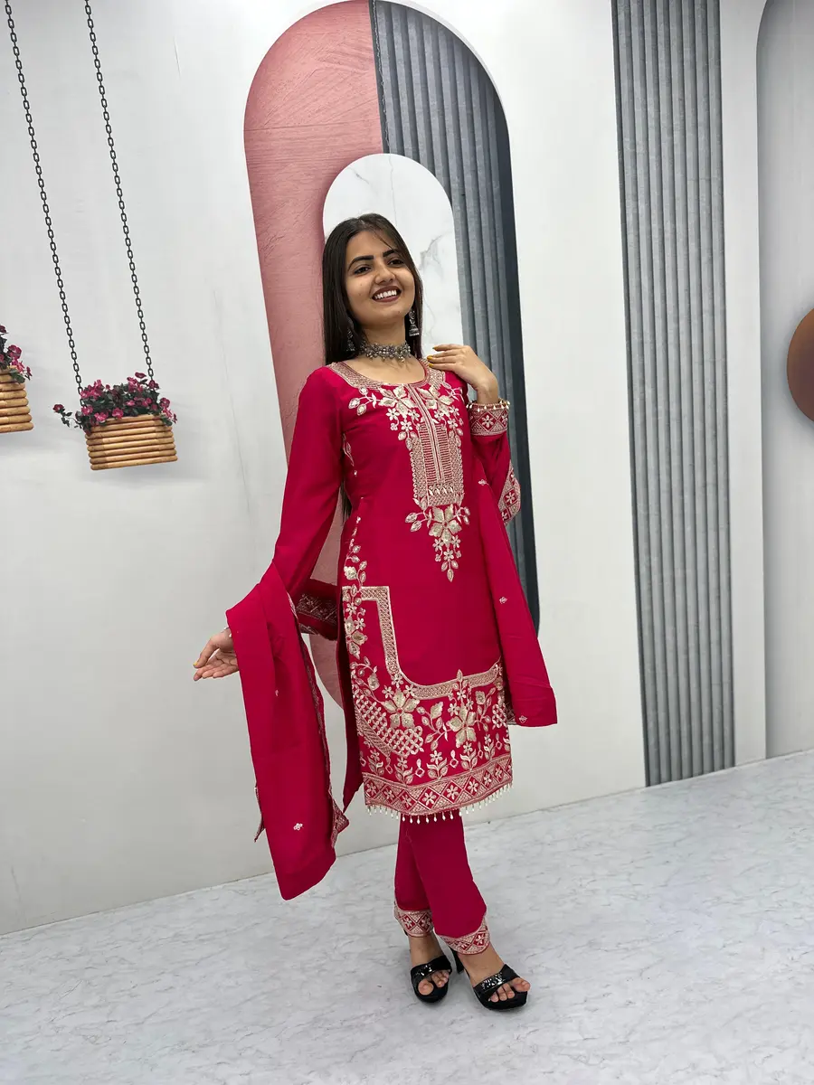 8FANCY CHINON EMBROIDERY THREAD & SEQUENCE WORK TOP BOTTOM WITH DUPATTA FESTIVE WEAR WHOLESALE PRICE ETHNIC GARMENT (6)