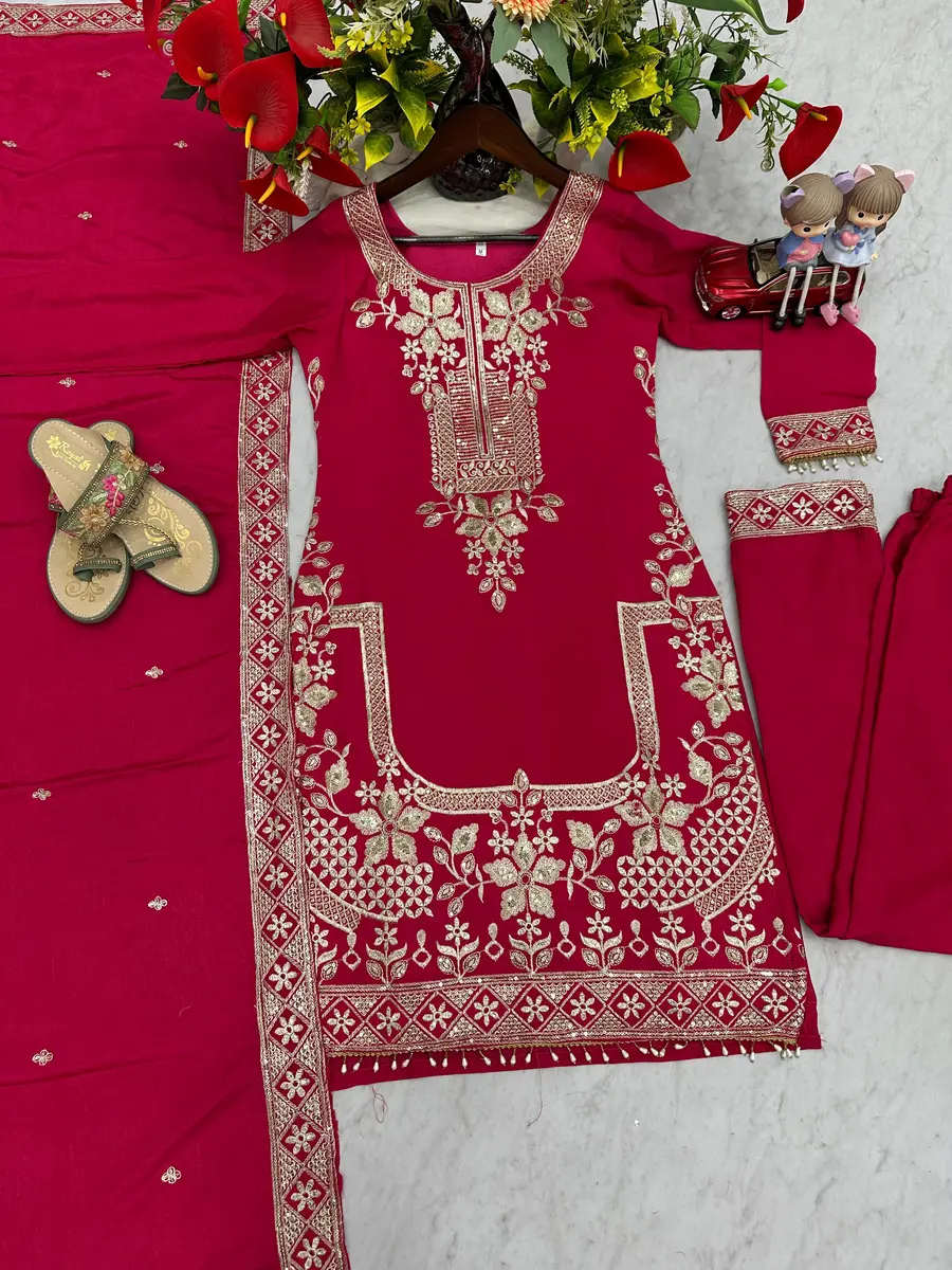 8FANCY CHINON EMBROIDERY THREAD & SEQUENCE WORK TOP BOTTOM WITH DUPATTA FESTIVE WEAR WHOLESALE PRICE ETHNIC GARMENT (9)