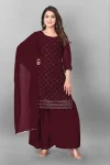 MODERN GEORGETTE EMBROIDERY WORK TOPM PALAZZO WITH DUPATTA MAROON