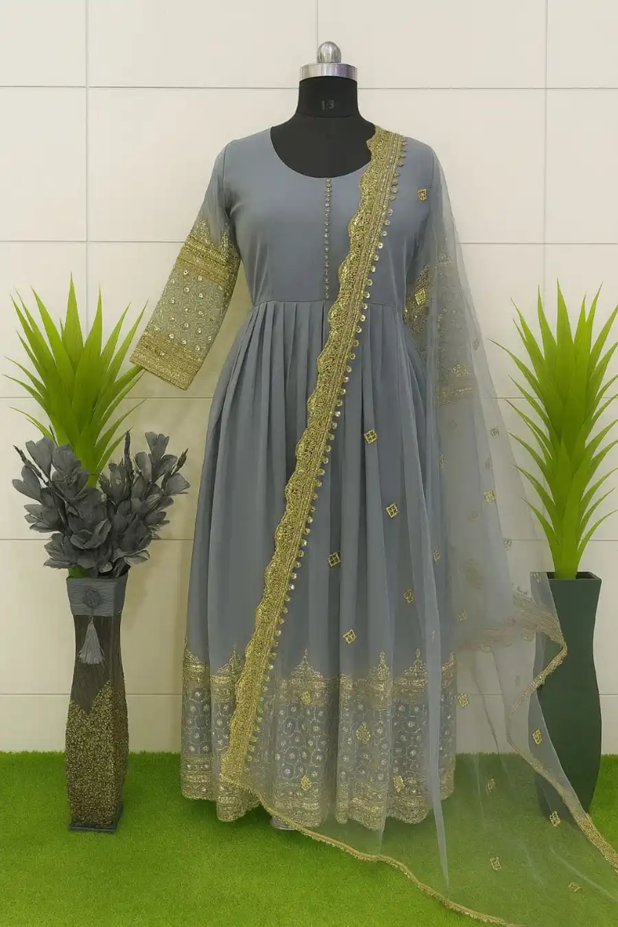 8NEW ARRIVAL GEORGETTE MULTI SEQUENCE WORK GOWN WITH DUPATTA FESTIVE WEAR WHOLESALE PRICE ETHNIC GARMENT (16)