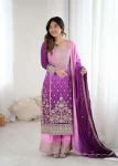 RICH LOOK CHINON SILK CODING DORI WITH SEQUENCE THREAD WORK TOP PALAZZO WITH DUPATTA PURPLE