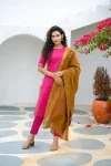 ATTRACTIVE CHANDERI SILK BANARASI LACE WORK TOP BOTTOM WITH DUPATTA SET PINK