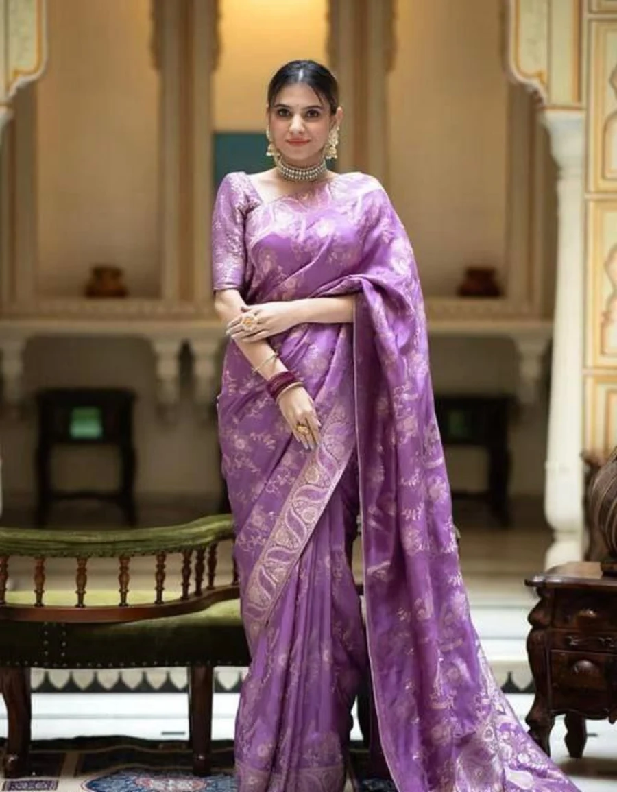 ATTRACTIVE LICHI SILK JACQUARD WORK SAREE WITH UNSTITCHED BLOUSE FESTIVE WEAR WHOLESALE PRICE ETHNIC GARMENT (27)