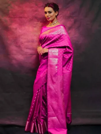 ATTRACTIVE LICHI SILK JACQUARD WORK SAREE WITH UNSTITCHED BLOUSE PINK