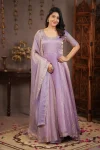 ATTRACTIVE SPACE SILK EMBROIDERY WORK GOWN WITH DUPATTA LAVENDER