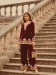 ATTRACTIVE VELVET EMBROIDERY CHAIN STITCHED WORK TOP PALAZZO WITH POTLI BAG PARTY WEAR WHOLESALE PRICE ETHNIC GARMENT (11)