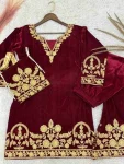 ATTRACTIVE VELVET EMBROIDERY CHAIN STITCHED WORK TOP PALAZZO WITH POTLI BAG PARTY WEAR WHOLESALE PRICE ETHNIC GARMENT (11)