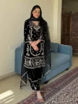 ATTRACTIVE VELVET EMBROIDERY WORK TOP PALAZZO WITH DUPATTA BLACK