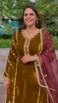 DESIGNE VELVET CHAIN STITCHED WORK WITH PERAL MOTI HAND WORK AND FANCY LACE BORDER WORK TOP BOTTOM WITH DUPATTA FESTIVE WEAR WHOLESALE PRICE ETHNIC GARMENT (3).webp