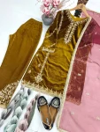 DESIGNE VELVET CHAIN STITCHED WORK WITH PERAL MOTI HAND WORK AND FANCY LACE BORDER WORK TOP BOTTOM WITH DUPATTA FESTIVE WEAR WHOLESALE PRICE ETHNIC GARMENT (3).webp