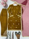 DESIGNE VELVET CHAIN STITCHED WORK WITH PERAL MOTI HAND WORK AND FANCY LACE BORDER WORK TOP BOTTOM WITH DUPATTA FESTIVE WEAR WHOLESALE PRICE ETHNIC GARMENT (3).webp