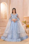 DESIGNER BUTTERFLY NET SEQUENCE AND CODING EMBROIDERY WORK LEHENGA CHOLI WITH DUPATTA SKY