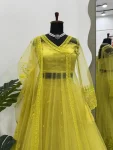 DESIGNER BUTTRFLY NET THREAD WITH SEQUENCE WORK SHRUG BLOUSE AND LEHENGA PARTY WEAR WHOLESALE PRICE ETHNIC GARMENT (2) (1)