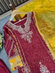 DESIGNER CHINON CODING SEQUENCE EMBROIDERY WORK TOP BOTTOM WITH DUPATTA FESTIVE WEAR WHOLESALE PRICE ETHNIC GARMENT (2)
