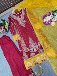 DESIGNER CHINON CODING SEQUENCE EMBROIDERY WORK TOP BOTTOM WITH DUPATTA FESTIVE WEAR WHOLESALE PRICE ETHNIC GARMENT (2)