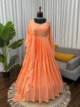 DESIGNER CHINON CODING WITH SEQUENCE WITH REAL MIRROR WORK GOWN BOTTOM WITH DUPATTA PEACH