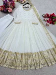 DESIGNER CHINON EMBROIDERY 5 MM SEQUENCE WORK GOWN BOTTOM WITH DUPATTA FESTIVE WEAR WHOLESALE PRICE ETHNIC GARMENT (8)