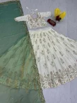DESIGNER CHINON EMBROIDERY THREAD AND SEQUENCE WORK LEHENGA CHOLI WITH DUPATTA WEDDING WEAR WHOLESALE PRICE ETHNIC GARMENT (2)