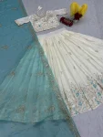 DESIGNER CHINON EMBROIDERY THREAD AND SEQUENCE WORK LEHENGA CHOLI WITH DUPATTA WEDDING WEAR WHOLESALE PRICE ETHNIC GARMENT (6)