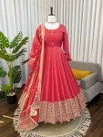 DESIGNER CHINON SILK CODING WITH SEQUENCE WORK GOWN BOTTOM WITH DUPATTA FESTIVE WEAR WHOLESALE PRICE ETHNIC GARMENT (3)