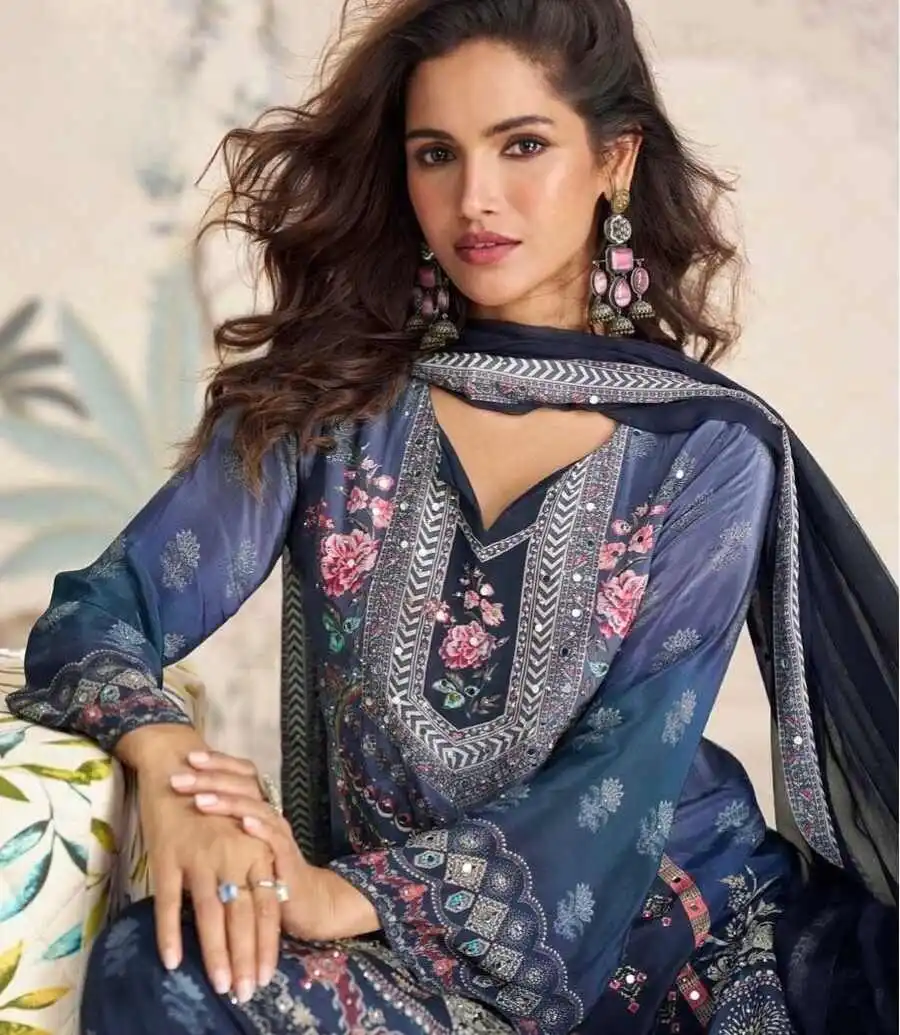 DESIGNER CHINON SILK DIGITAL PRINT WORK WITH REAL MIRROR AND STONE HAND WORK TOP SHARARA WITH DUPATTA FESTIVE WEAR WHOLESALE PRICE ETHNIC GARMENT (6)