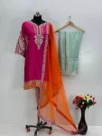 DESIGNER CHINON SILK EMBROIDERY SEQUENCE WORK TOP BOTTOM WITH DUPATTA FESTIVE WEAR WHOLESALE PRICE ETHNIC GARMENT (5)