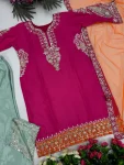DESIGNER CHINON SILK EMBROIDERY SEQUENCE WORK TOP BOTTOM WITH DUPATTA FESTIVE WEAR WHOLESALE PRICE ETHNIC GARMENT (5)