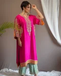 DESIGNER CHINON SILK EMBROIDERY SEQUENCE WORK TOP BOTTOM WITH DUPATTA PINK