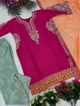 DESIGNER CHINON SILK EMBROIDERY SEQUENCE WORK TOP BOTTOM WITH DUPATTA FESTIVE WEAR WHOLESALE PRICE ETHNIC GARMENT (5)