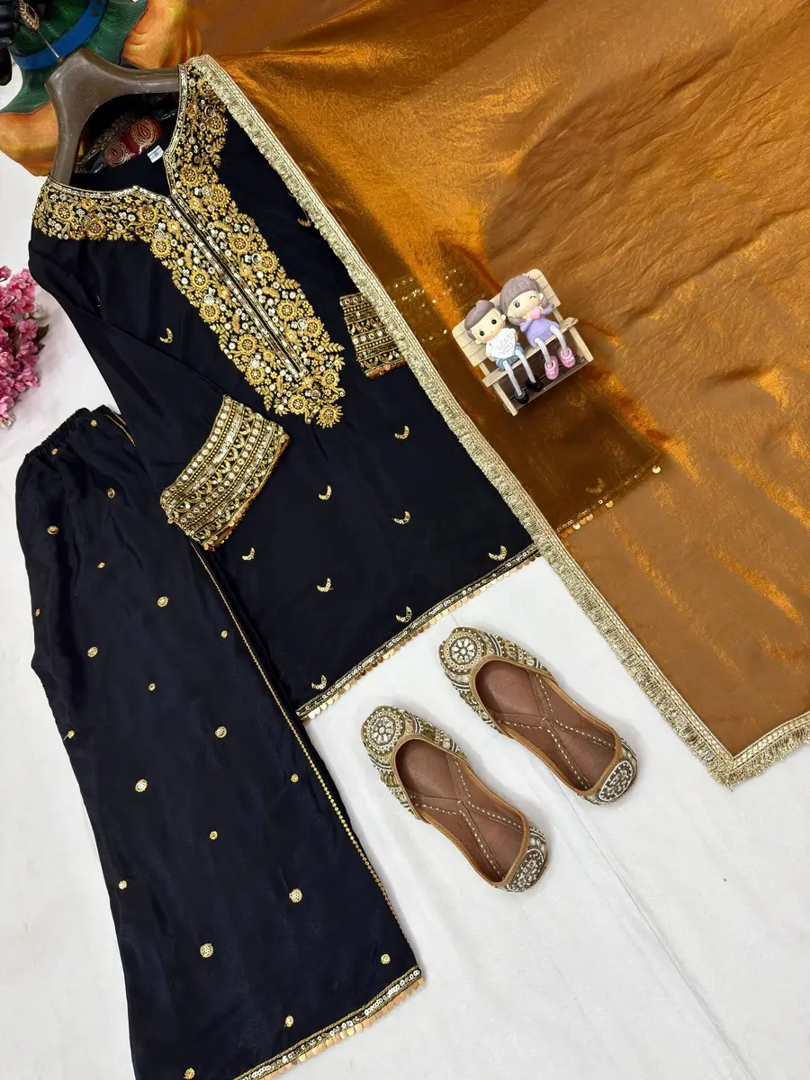 DESIGNER CHINON SILK SEQUENCE & ZARI EMBROIDERY WITH FANCY LACE WORK TOP PALAZZO WITH DUPATTA FESTIVE WEAR WHOLESALE PRICE ETHNIC GARMENT (11)