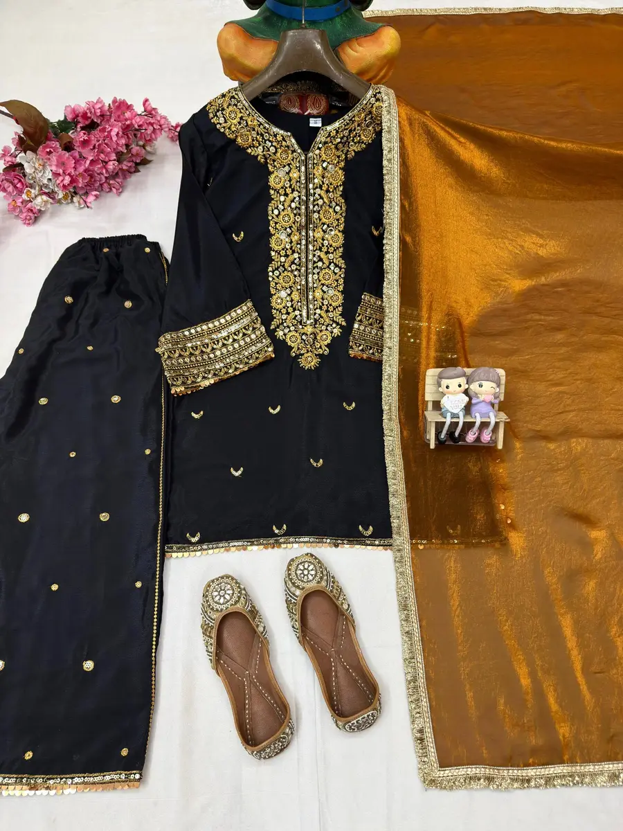 DESIGNER CHINON SILK SEQUENCE & ZARI EMBROIDERY WITH FANCY LACE WORK TOP PALAZZO WITH DUPATTA FESTIVE WEAR WHOLESALE PRICE ETHNIC GARMENT (13)