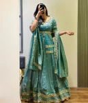 DESIGNER CHINON SILK THREAD & PIPE SEQUENCE WORK TOP LEHENGA WITH DUPATTA WEDDING WEAR WHOLESALE PRICE ETHNIC GARMENT (5)