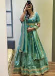 DESIGNER CHINON SILK THREAD & PIPE SEQUENCE WORK TOP LEHENGA WITH DUPATTA RAMA