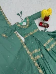 DESIGNER CHINON SILK THREAD & PIPE SEQUENCE WORK TOP LEHENGA WITH DUPATTA WEDDING WEAR WHOLESALE PRICE ETHNIC GARMENT (5)