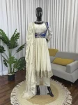 DESIGNER CHINON SILK THREAD WITH SEQUENCE WORK GOWN BOTTOM WITH DUPATTA AND KOTI OFF WHITE AND BLUE