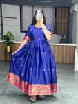 DESIGNER COTTON SILK BUTTI WITH WEAVING BORDER WORK GOWN BLUE